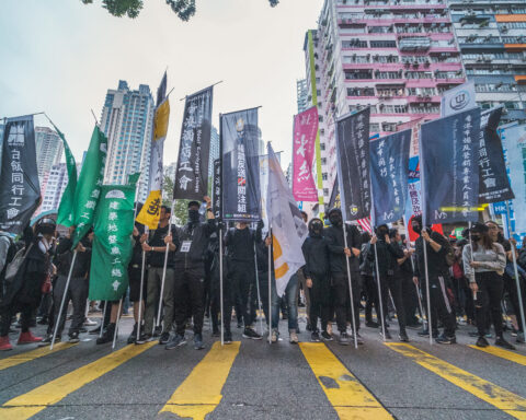 Hong Kong Trade Union at Hong Kong Protest on Jan 1 2020
